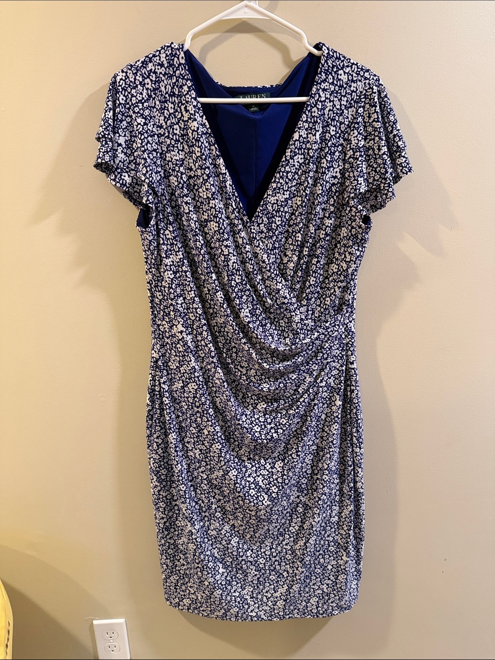 Lauren Ralph Lauren Navy and White Floral Faux-Wrap Dress